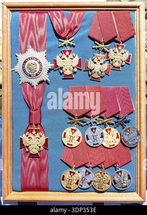 Samara, Russia - May 25, 2024: Orders and medals For Merit to the Fatherland. State awards of the Russian Federation Stock Photo