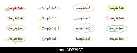 Frame text box hand drawn set. Frame line ribbon banner underline handwriting doodle marker pen title. Cute simple vintage circle, box, oval text simple marker banner. Vector illustration Stock Vector
