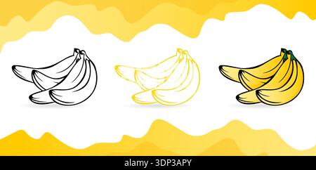 Line Art Banana Cartoon illustration ideal for coloring books, educational materials, stickers, children illustrations, worksheets, packaging design Stock Vector