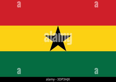 Ghana national flag flat vector illustration. Flat vector illustration of ghana flag featuring horizontal red, yellow, and green stripes. Stock Vector