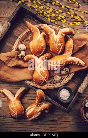 Homemade Easter bunny buns rolls with made from yeast dough Stock Photo