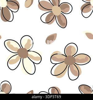 Cute flower seamless fabric pattern with brown beige coffee color palette Stock Vector