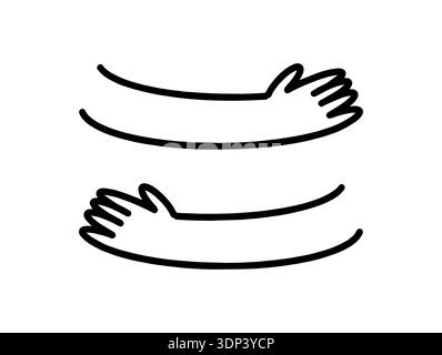 Hug hands doodle outline in a simple hand-drawn vector style, created as a cute and minimal symbol of care, support, and connection, perfect for logos Stock Vector