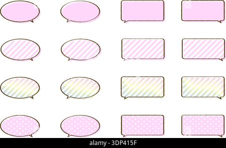 Cute web-style speech bubble set in pink gradient tones with dots and stripes. Hand-drawn and colorful design, perfect for comic layouts, highlights, Stock Vector