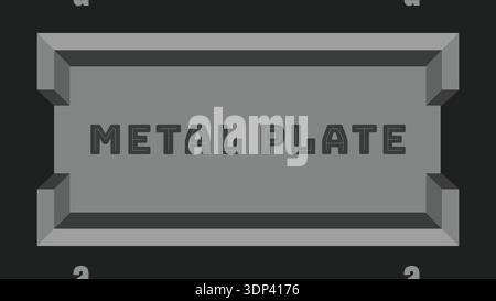 Gray metal plate badge with beveled edges and metal plate text centered Stock Vector
