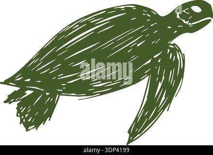 Sketch style illustration of a green sea turtle swimming with flippers extended Stock Vector