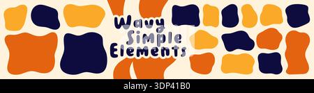 Set with wavy yellow, orange and blue organic rectangles. Stock Vector