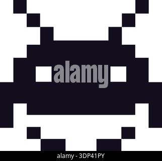 Pixelated alien face silhouette in a retro digital style with blocky edges Stock Vector