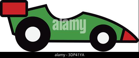 Flat illustration of a small green race car with a low profile and rear wing Stock Vector