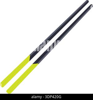 Pair of chopsticks with bright neon green tips shown diagonally on a white background Stock Vector