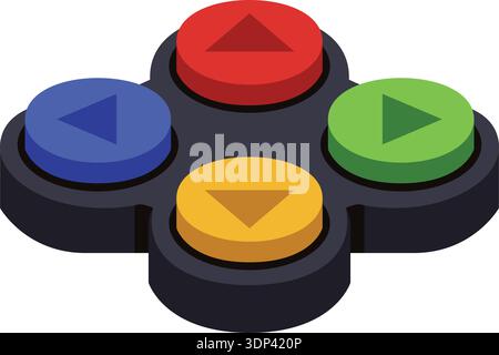Cluster of four round controller buttons in blue red green and yellow on a dark base Stock Vector