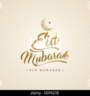 Elegant Eid Mubarak Typography Design in Gold on Minimal Islamic Pattern Background Stock Vector