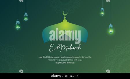 Eid ul Fitr Mubarak Greeting Banner Design – Elegant Islamic Calligraphy with Crescent Moon Stock Vector
