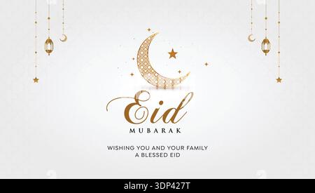Eid Mubarak Crescent Moon Illustration with Modern Islamic Greeting Design Stock Vector