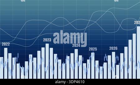 Graph shows data trends from 2022 to 2026 with various values and lines plotted Stock Photo