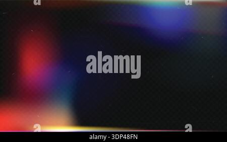 Light leak film effect. Vintage analog camera filter, blur and bokeh old photo frame with dust, scratches. Abstract cinematic overlay, holographic iridescent texture. Photography vector background. Stock Vector
