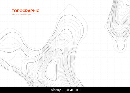 Abstract black and white topographic map background with contour lines on a grid. Terrain relief illustration for geography, hiking, or minimal web de Stock Vector