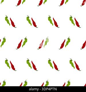 Seamless Red Chili Pepper and Green Chili Pattern Design. Food Background chili vector Stock Vector