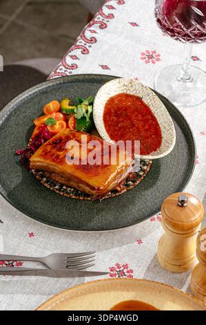 grilled ribs with sauce and vegetable salad Stock Photo