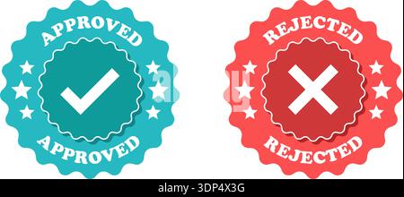Approved and rejected icon in flat style. Accept stamp vector illustration on isolated background. Confirmation template sign business concept. Stock Vector