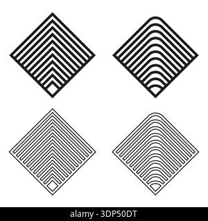 Four diamond icons. Geometric shape Vector sign. Linear square symbol art. Abstract arrow point style. Creative outline art. EPS 10. Stock Vector