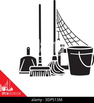 Cleaning equipment with cobweb vector icon for No House Work Day on April 7 Stock Vector