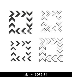 Multiple chevron arrow icon. Sharp directional pointer symbol. Navigation Vector. Minimalist geometric square frame shape. EPS 10. Stock Vector