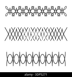 Decorative border set. Geometric line art. Ornament divider Vector. Lattice rail shape. EPS 10. Stock Vector