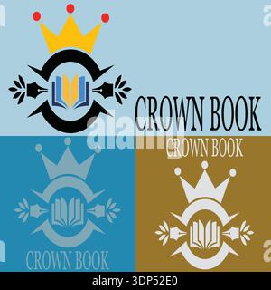 Compass and crown icon set. Vector illustration in flat style. Stock Vector
