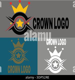 Compass and crown icon set. Vector illustration in flat style. Stock Vector