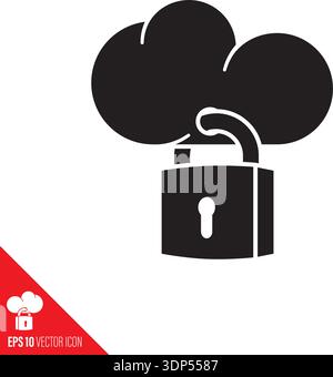 Cloud with padlock vector glyph icon for World Cloud Security Day on April 3 Stock Vector