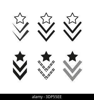 Star chevron Vector. Military rank icon. Quality rating symbol. Black white set. Stock Vector