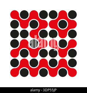 Red black pattern. Connected dot vector. Abstract circle grid. Geometric mesh art. Stock Vector