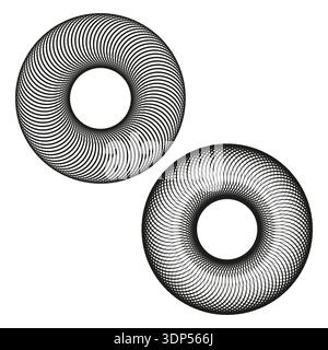 Wire ring set. Mesh torus pair. Geometric grid Vector. 3d circle shape Stock Vector