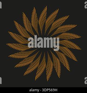 Gold leaf circle. Radial plant vector. Luxury floral art. Organic nature shape. Stock Vector