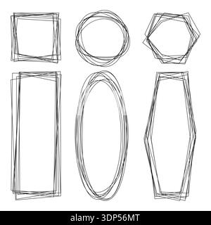 Hand drawn frame. Sketch border set. Geometric outline Vector. Rough pencil design. Stock Vector