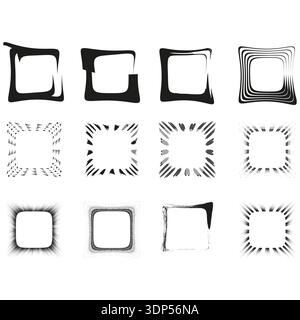 Square frame icon set. Grunge border art. Brush edge Vector. Rough box shape. Stock Vector
