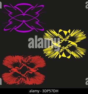 Colorful symmetry shape. Abstract neon flower. Bright fractal Vector. Black background art. Stock Vector