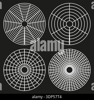 Black grid circle. White line Vector. Dark interface icon. Technical mesh symbol. Stock Vector
