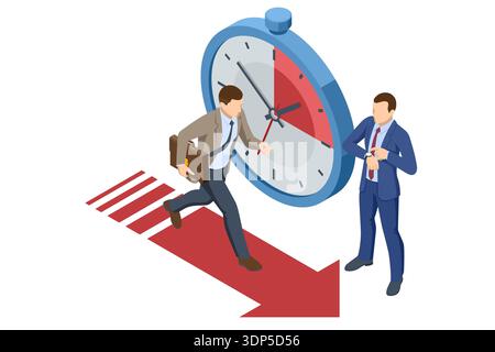 Isometric Project deadline. Deadline pressure and burnout concept. Time management on the road to success. Deadline Isometric Panic deadlines. Lack of Stock Vector