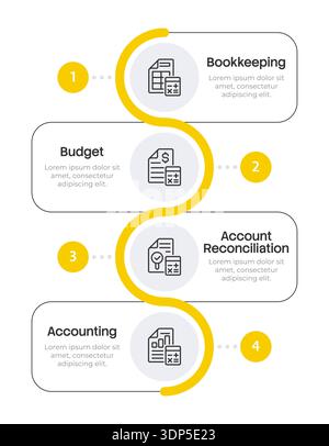 Bookkeeping yellow curve infographic 4 steps Stock Vector