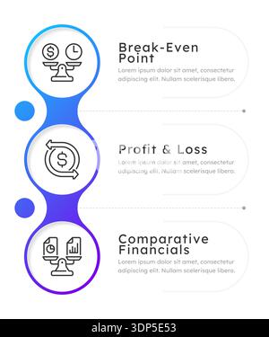Break even point blue gradient round infographic 3 steps Stock Vector