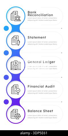 Bank reconciliation blue gradient round infographic 5 steps Stock Vector