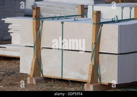 stack of marble slabs in warehouse Stock Photo