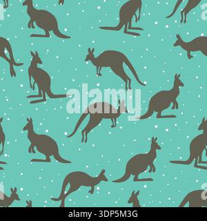 Seamless pattern with Kangaroo silhouette on color background. Vector illustration for card design, poster, fabric, textile. Pray for Australia and Stock Vector