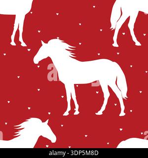 Animal seamless pattern with cartoon horses on color background. Cute holiday illustration with horse. Design for invitation, poster, card, fabric Stock Vector