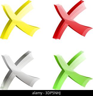 Set Transparent 3D Check Marks Various Colors, easy change color, isolated on white, vector illustration Stock Vector