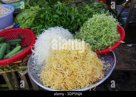 Three types of Colored Noodles for Sale in Vietnamese Market Stock Photo