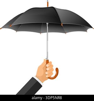 Businessman Holding realistic umbrella in hand. Isolated vector illustration Stock Vector