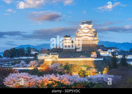 Himeji, Japan at Himeji Castle in spring with cherry blossoms in full bloom. Stock Photo